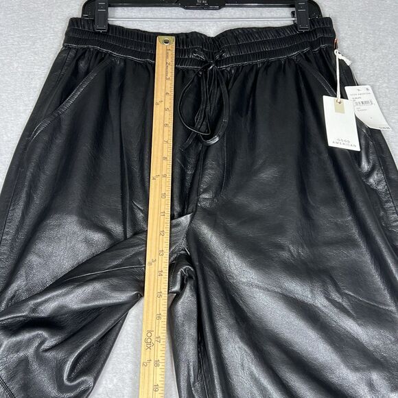 Good American Women’s 4 Wide Leg Faux Leather Pants Black Shiny Drawstring NWT - Picture 5 of 13